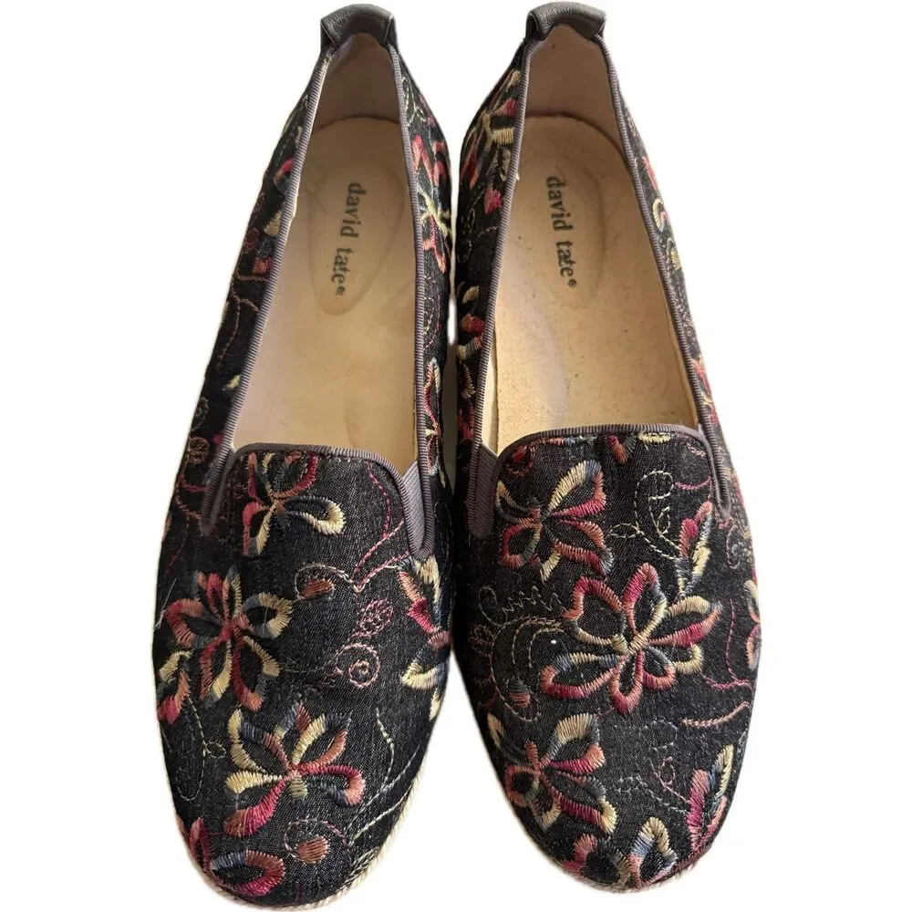 David Tate Flats Embroidered Espadrille Womens 8.5 W Floral Slip On Shoes USED